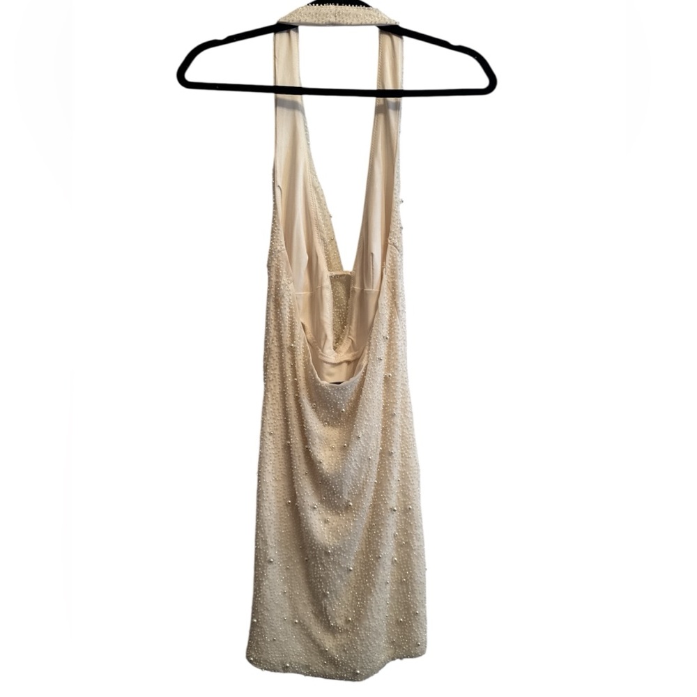 Oh Polly Versailles Deep Plunge Embellished Mini Dress White Pearl Sz 8 - Picture 2 of 10